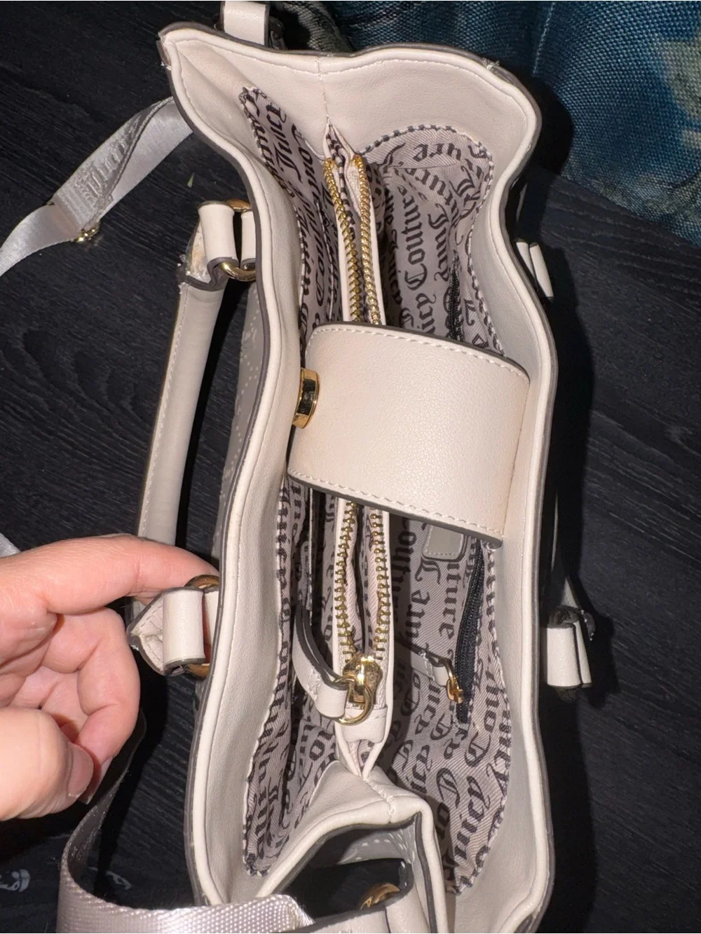 Juicy Couture Ivory Embossed Satchel with Crystal Logo